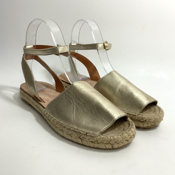 Anthropologie Maypol Sandals Gold-tone Peep-toe Espadrille Spain 37 - Picture 12 of 12